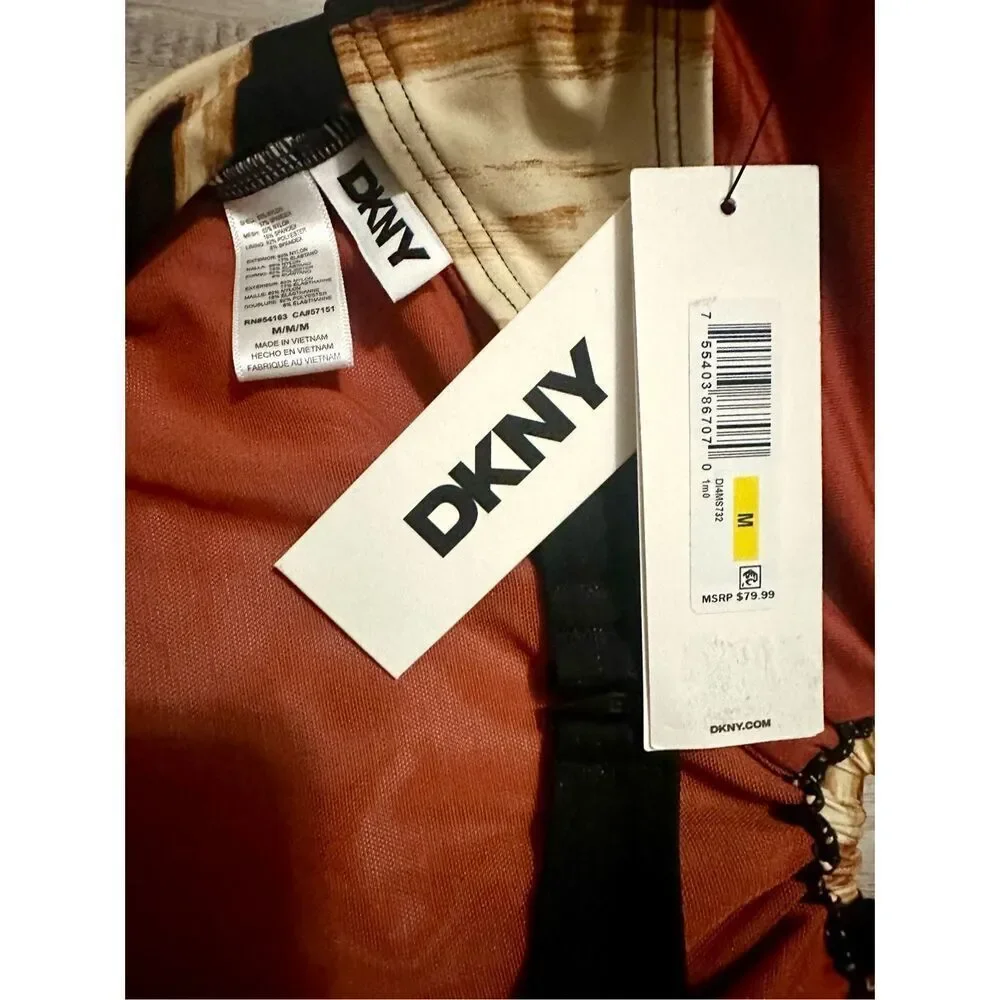 NWT DKNY Women's Black O-Ring One-Piece Bandeau-Neck Swimsuit.  Size M - Picture 7 of 7